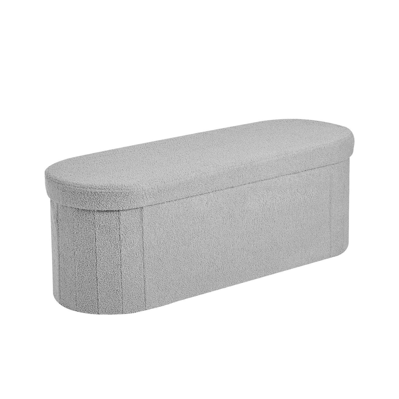 Oval Storage Ottoman Bench, Foldable Teddy Fleece End of Bed Bench, Folding Upholstered Bed Ottoman Chest V952-BYWSZYKZDK40KOB06001V0