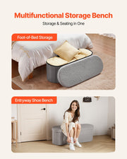 Oval Storage Ottoman Bench, Foldable Teddy Fleece End of Bed Bench, Folding Upholstered Bed Ottoman Chest V952-BYWSZYKZDK40KOB06001V0