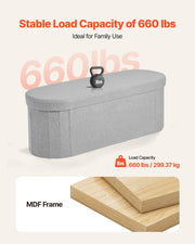 Oval Storage Ottoman Bench, Foldable Teddy Fleece End of Bed Bench, Folding Upholstered Bed Ottoman Chest V952-BYWSZYKZDK40KOB06001V0