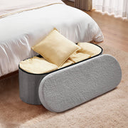 Oval Storage Ottoman Bench, Foldable Teddy Fleece End of Bed Bench, Folding Upholstered Bed Ottoman Chest V952-BYWSZYKZDK40KOB06001V0