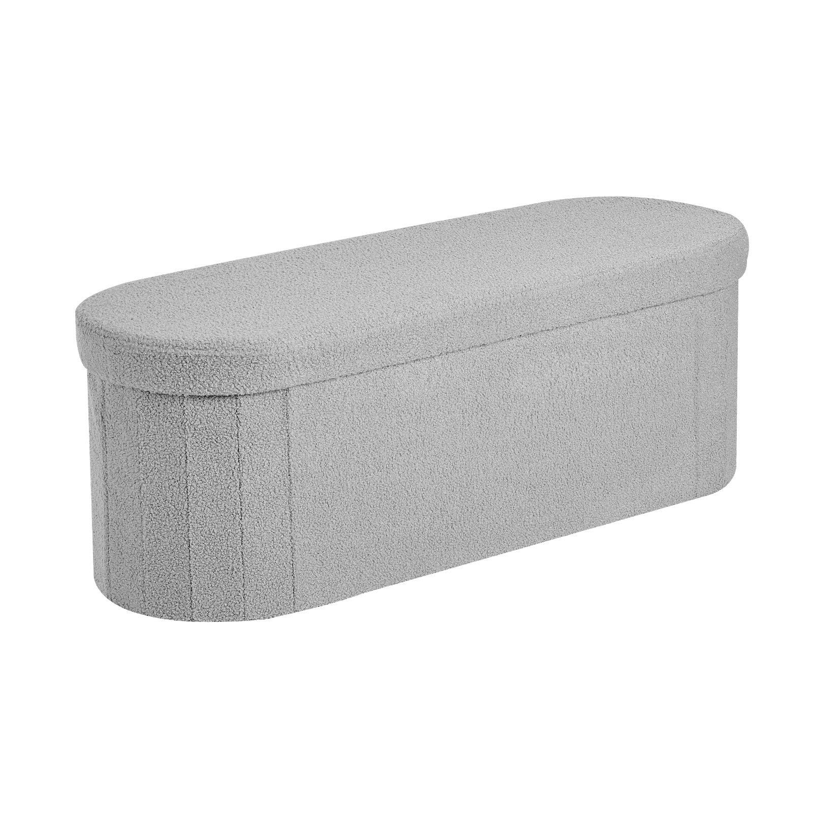 Oval Storage Ottoman Bench, Foldable Teddy Fleece End of Bed Bench, Folding Upholstered Bed Ottoman Chest V952-BYWSZYKZDK40KOB06001V0