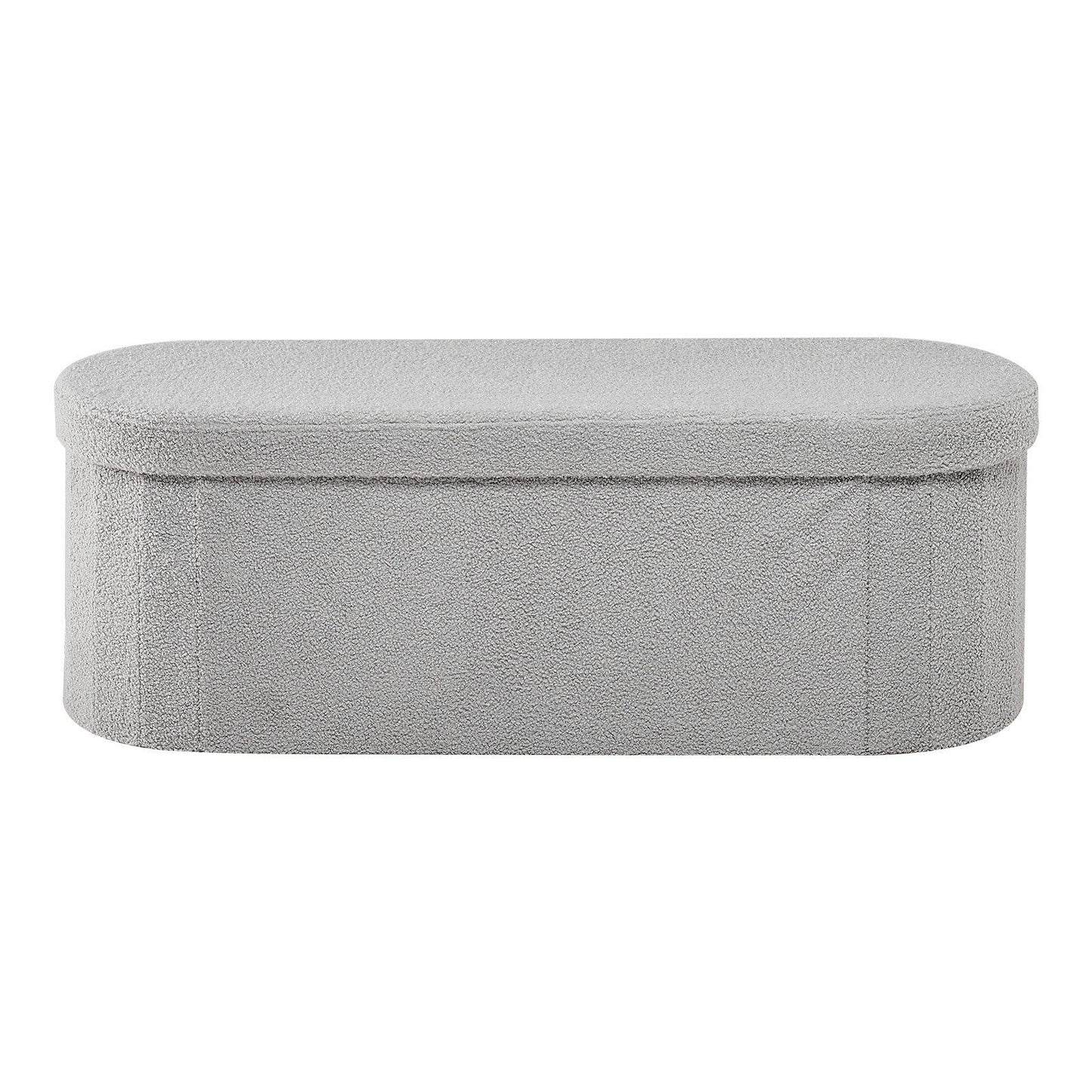 Oval Storage Ottoman Bench, Foldable Teddy Fleece End of Bed Bench, Folding Upholstered Bed Ottoman Chest V952-BYWSZYKZDK40KOB06001V0