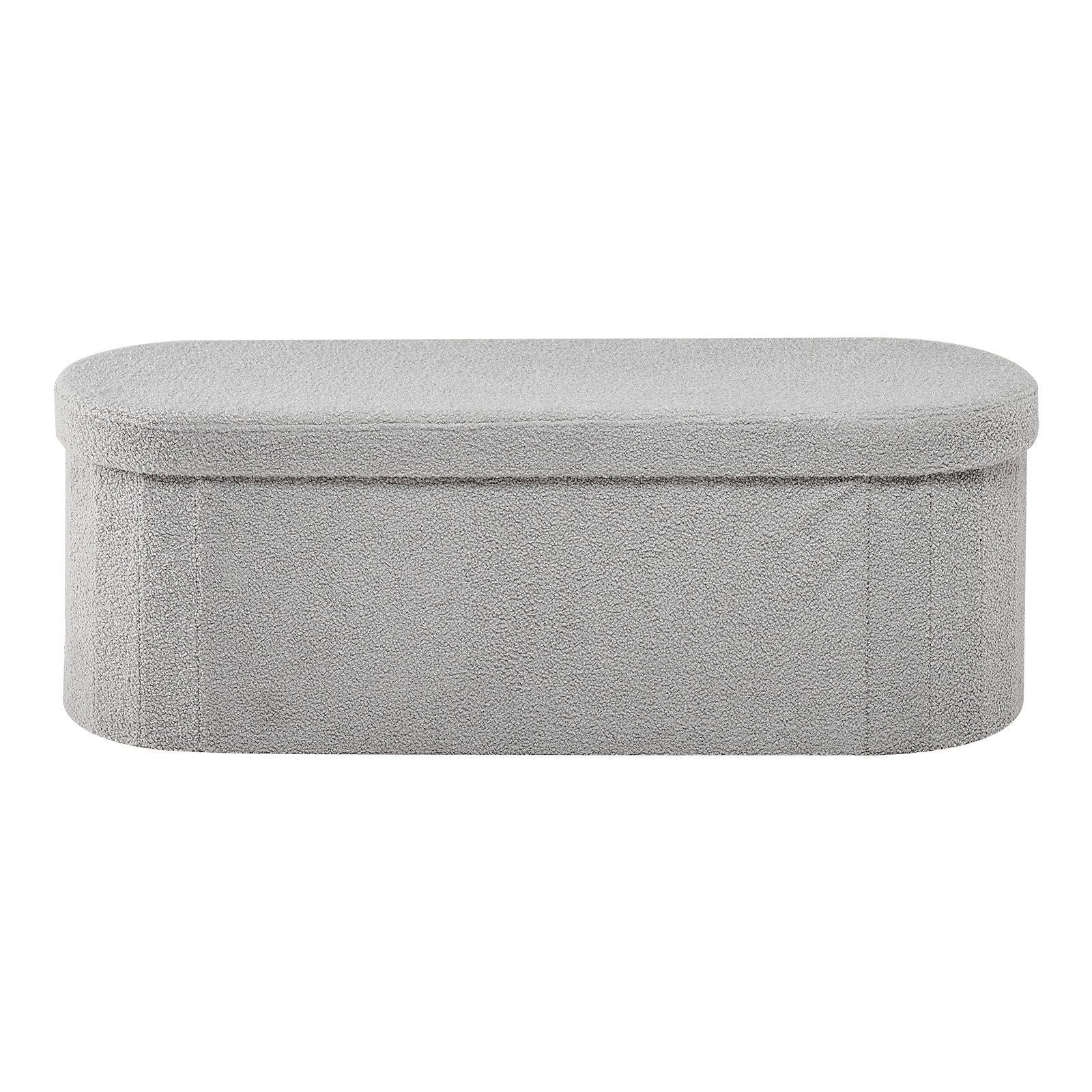 Oval Storage Ottoman Bench, Foldable Teddy Fleece End of Bed Bench, Folding Upholstered Bed Ottoman Chest V952-BYWSZYKZDK40KOB06001V0