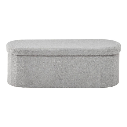 Oval Storage Ottoman Bench, Foldable Teddy Fleece End of Bed Bench, Folding Upholstered Bed Ottoman Chest V952-BYWSZYKZDK40KOB06001V0