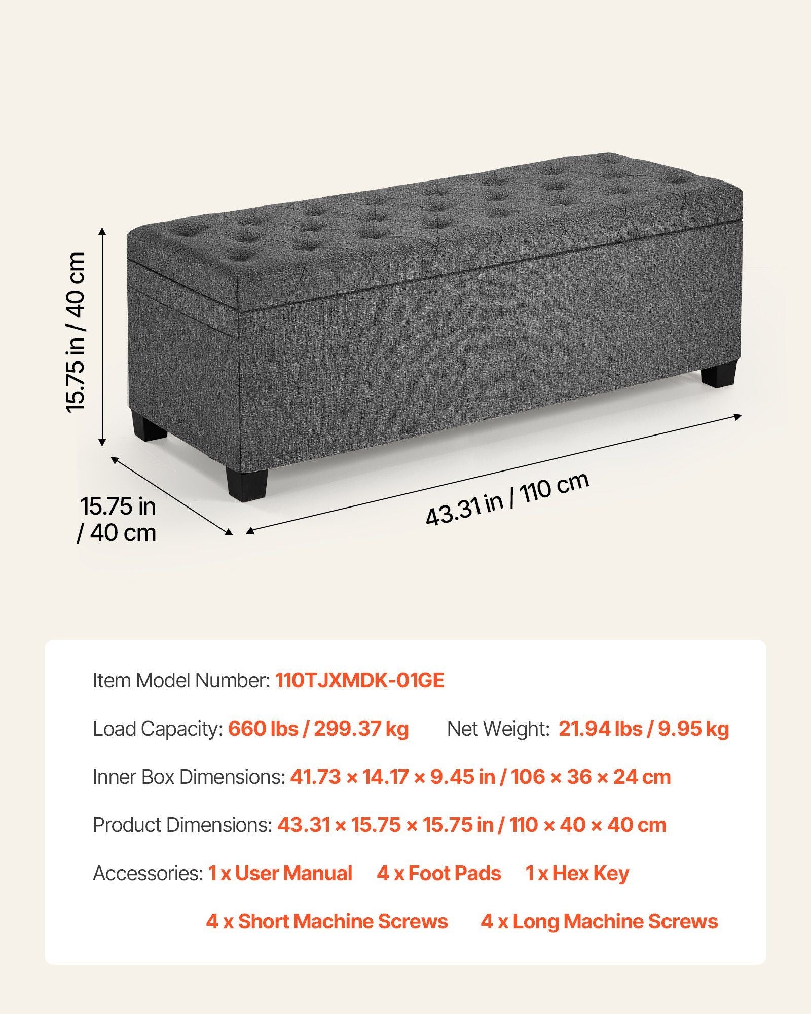 Storage Ottoman Bench, Button-Tufted End of Bed Bench with Side Bags, Flip-up Upholstered Storage Chest with V952-BYWSZYXTK404GT90L001V0