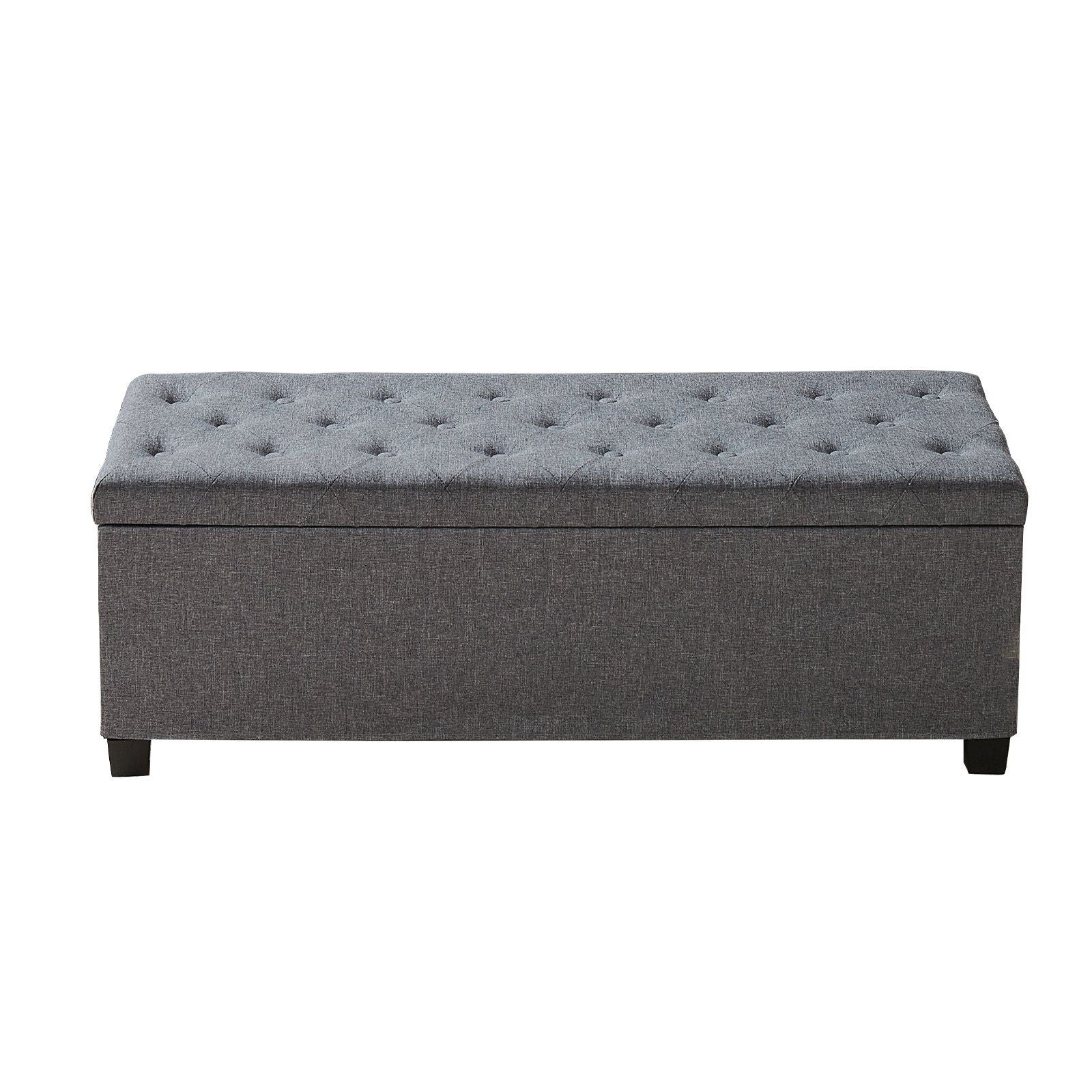 Storage Ottoman Bench, Button-Tufted End of Bed Bench with Side Bags, Flip-up Upholstered Storage Chest with V952-BYWSZYXTK404GT90L001V0