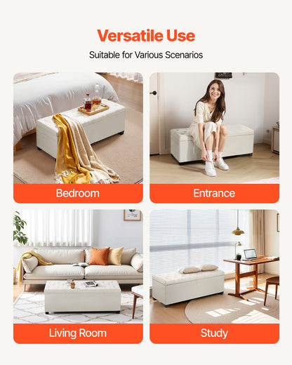 Storage Ottoman Bench, Button-Tufted End of Bed Bench with Side Bags, Flip-up Upholstered Storage Chest with V952-BYWSZYXTK404XZWNY001V0