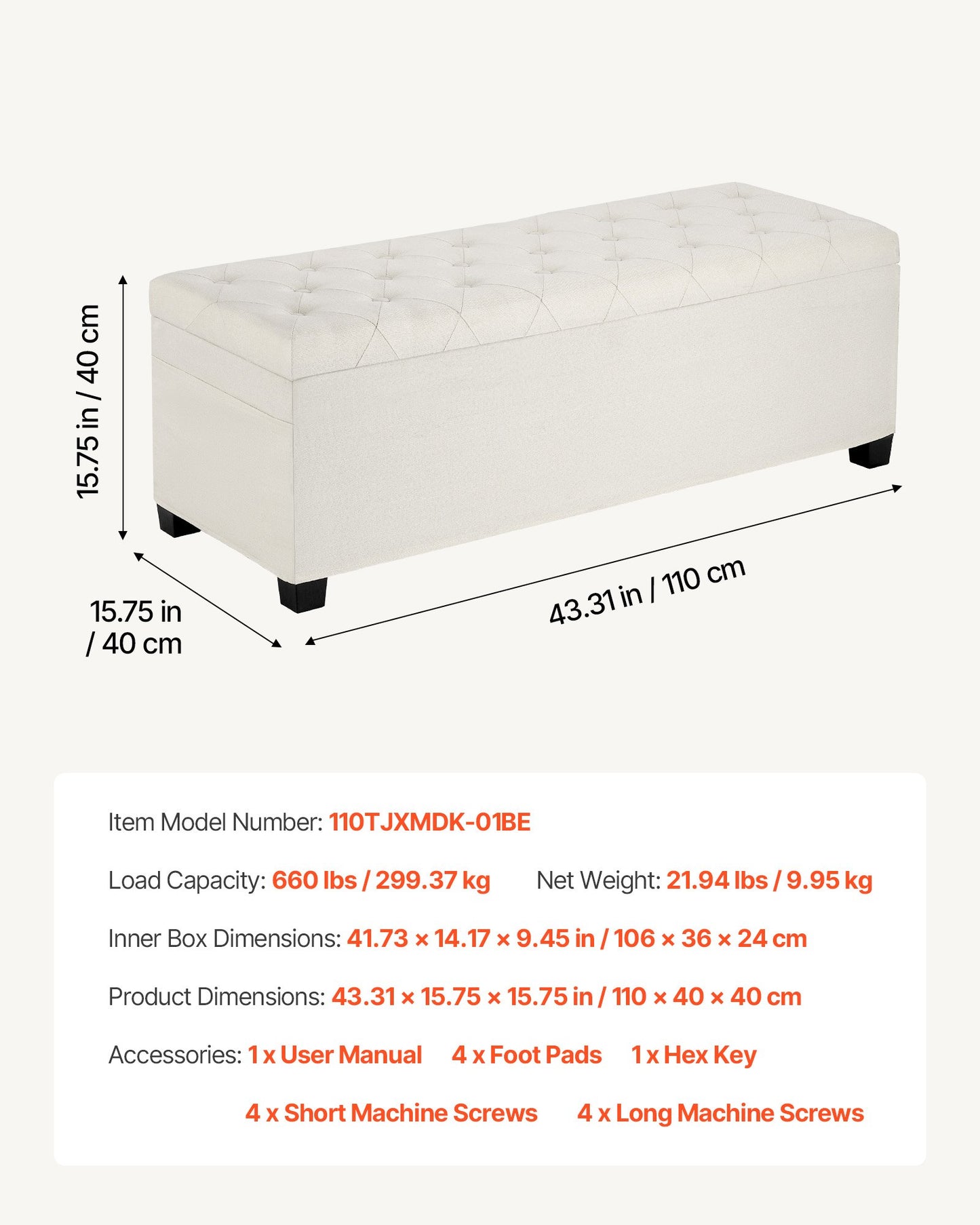 Storage Ottoman Bench, Button-Tufted End of Bed Bench with Side Bags, Flip-up Upholstered Storage Chest with V952-BYWSZYXTK404XZWNY001V0