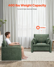 Green Accent Chair, Modern Upholstered Accent Chair with Armrests, Cloth Arm Chairs with Thick Cushion and V952-BYZSYFXBY323H7UPQ001V0
