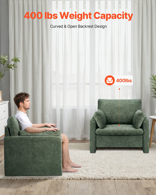 Green Accent Chair, Modern Upholstered Accent Chair with Armrests, Cloth Arm Chairs with Thick Cushion and V952-BYZSYFXBY323H7UPQ001V0