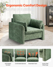 Green Accent Chair, Modern Upholstered Accent Chair with Armrests, Cloth Arm Chairs with Thick Cushion and V952-BYZSYFXBY323H7UPQ001V0