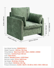 Green Accent Chair, Modern Upholstered Accent Chair with Armrests, Cloth Arm Chairs with Thick Cushion and V952-BYZSYFXBY323H7UPQ001V0