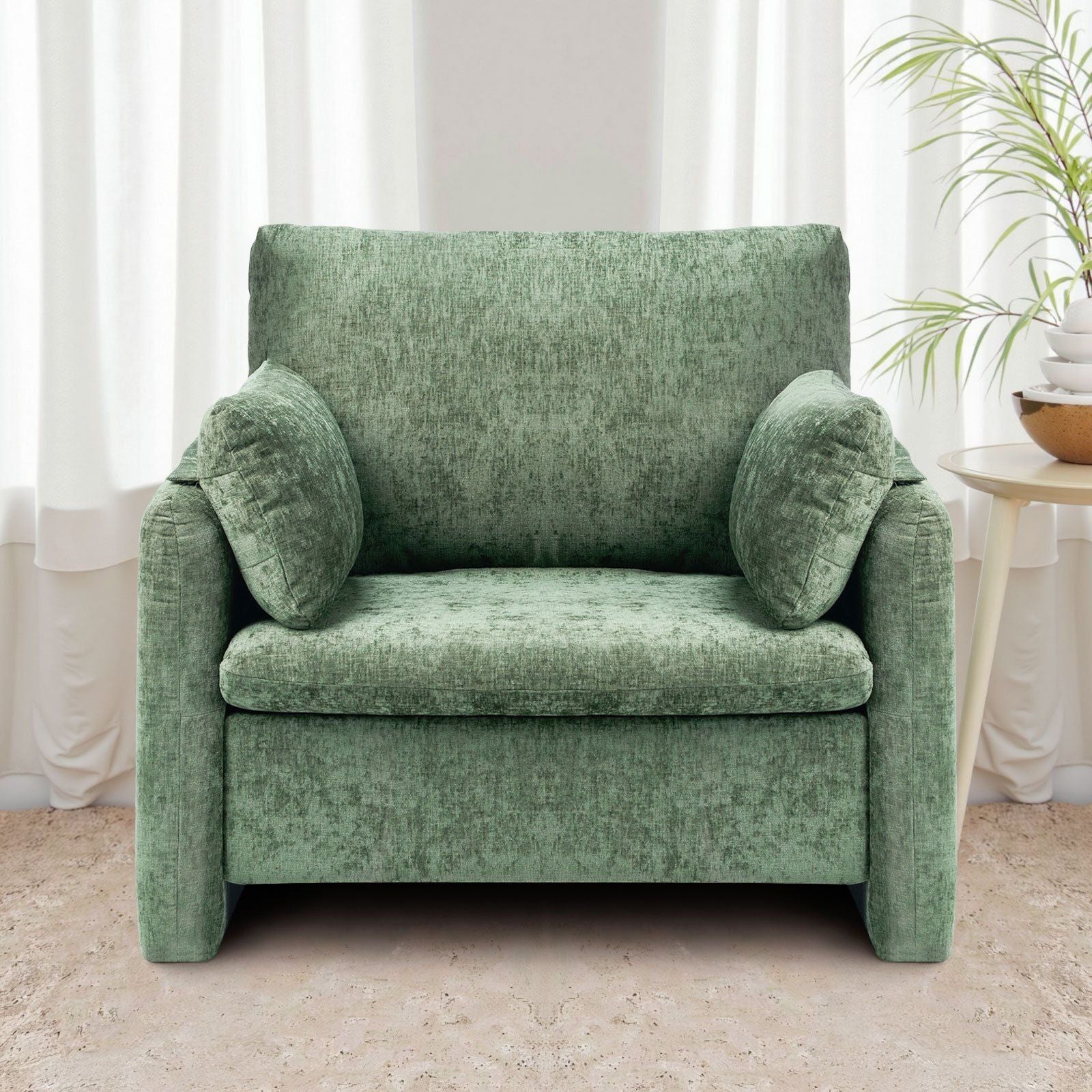Green Accent Chair, Modern Upholstered Accent Chair with Armrests, Cloth Arm Chairs with Thick Cushion and V952-BYZSYFXBY323H7UPQ001V0
