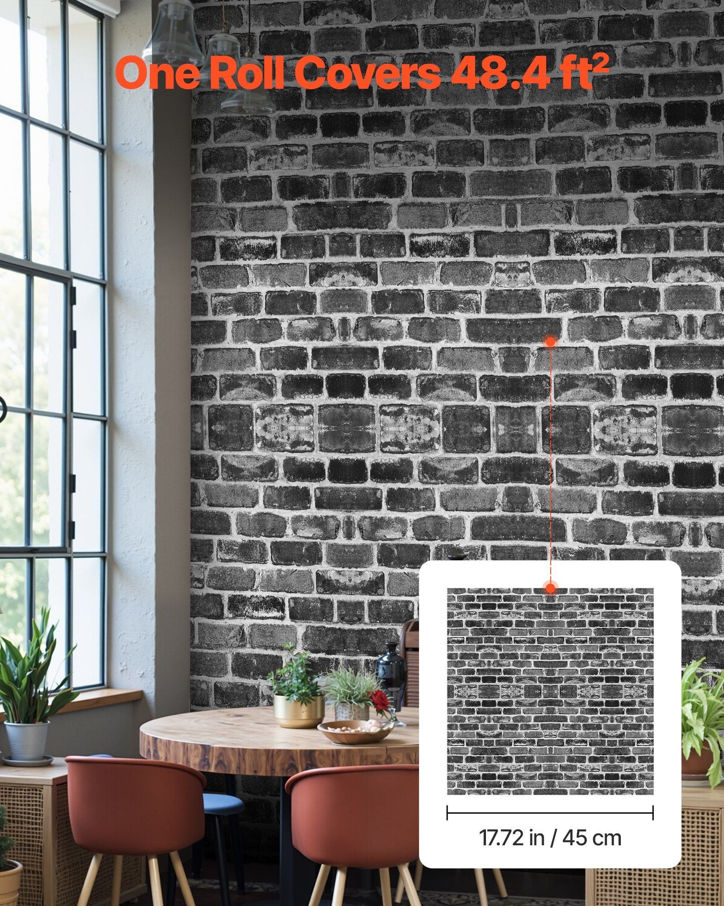 Peel and Stick Wallpaper, 45cm x 10m Contact Paper Gray Brick Waterpoof Self Adhesive, Easy to Clean & Peel V952-BZCCBZJKD40453KQP001V0