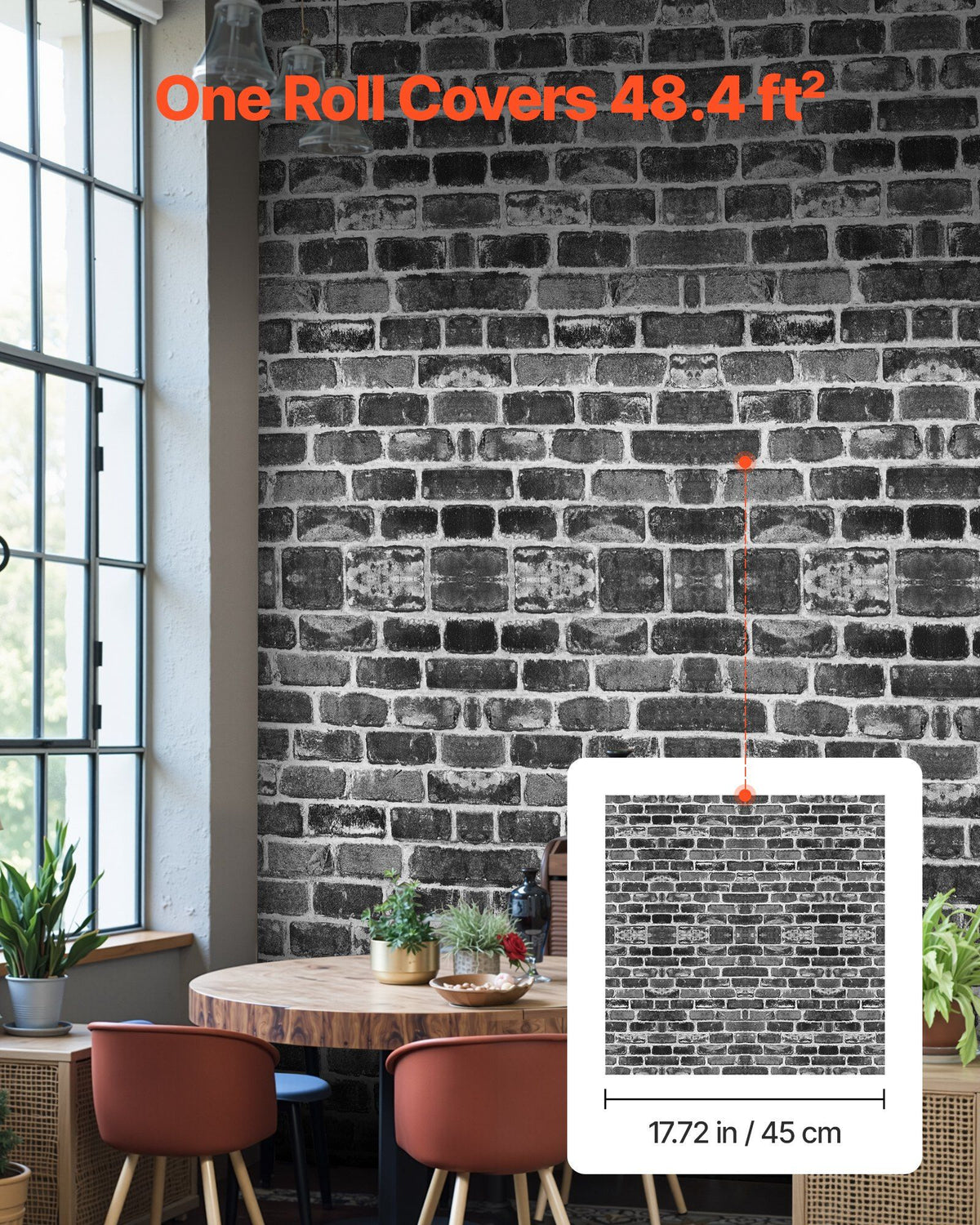 Peel and Stick Wallpaper, 45cm x 10m Contact Paper Gray Brick Waterpoof Self Adhesive, Easy to Clean & Peel V952-BZCCBZJKD40453KQP001V0