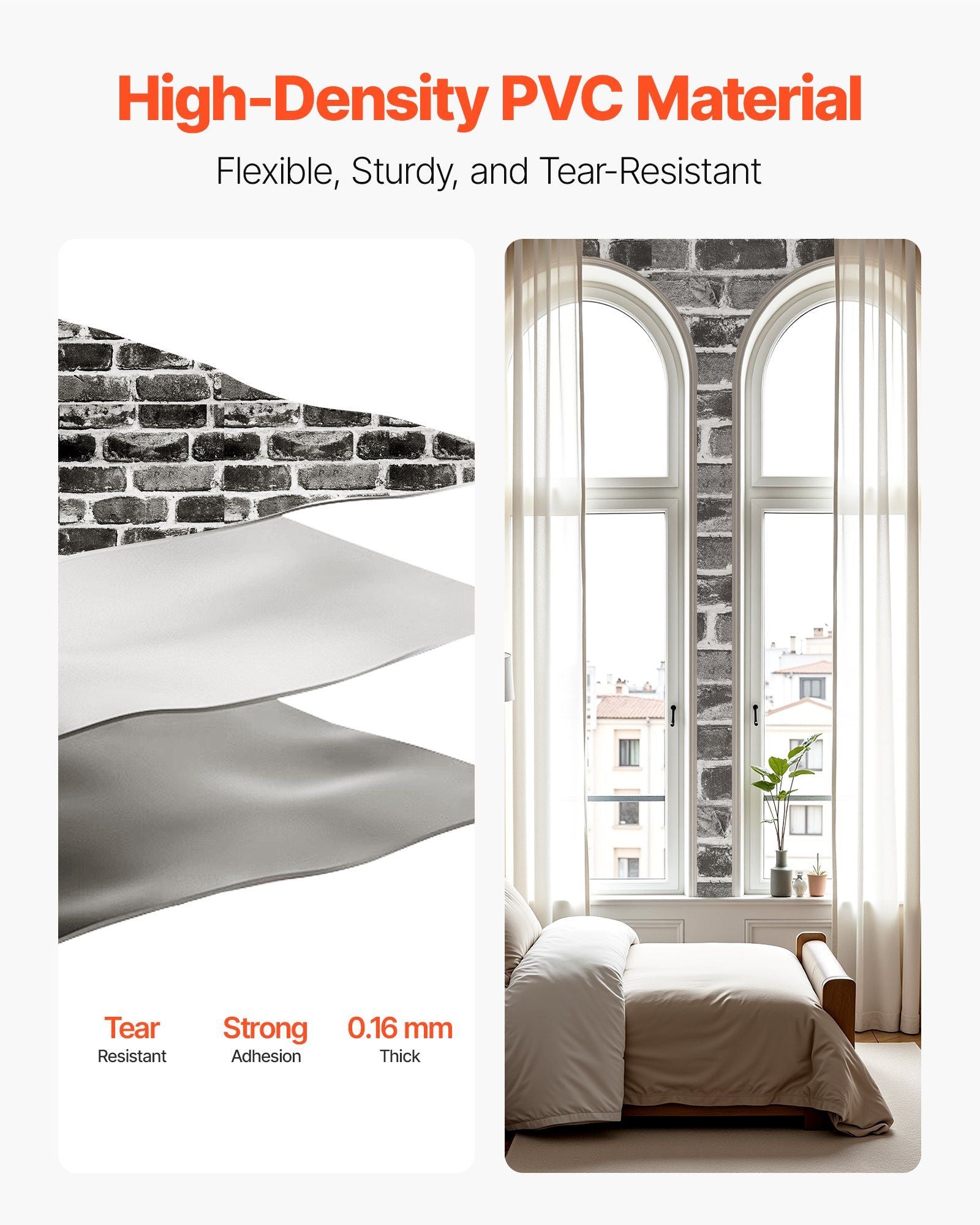 Peel and Stick Wallpaper, 45cm x 10m Contact Paper Gray Brick Waterpoof Self Adhesive, Easy to Clean & Peel V952-BZCCBZJKD40453KQP001V0