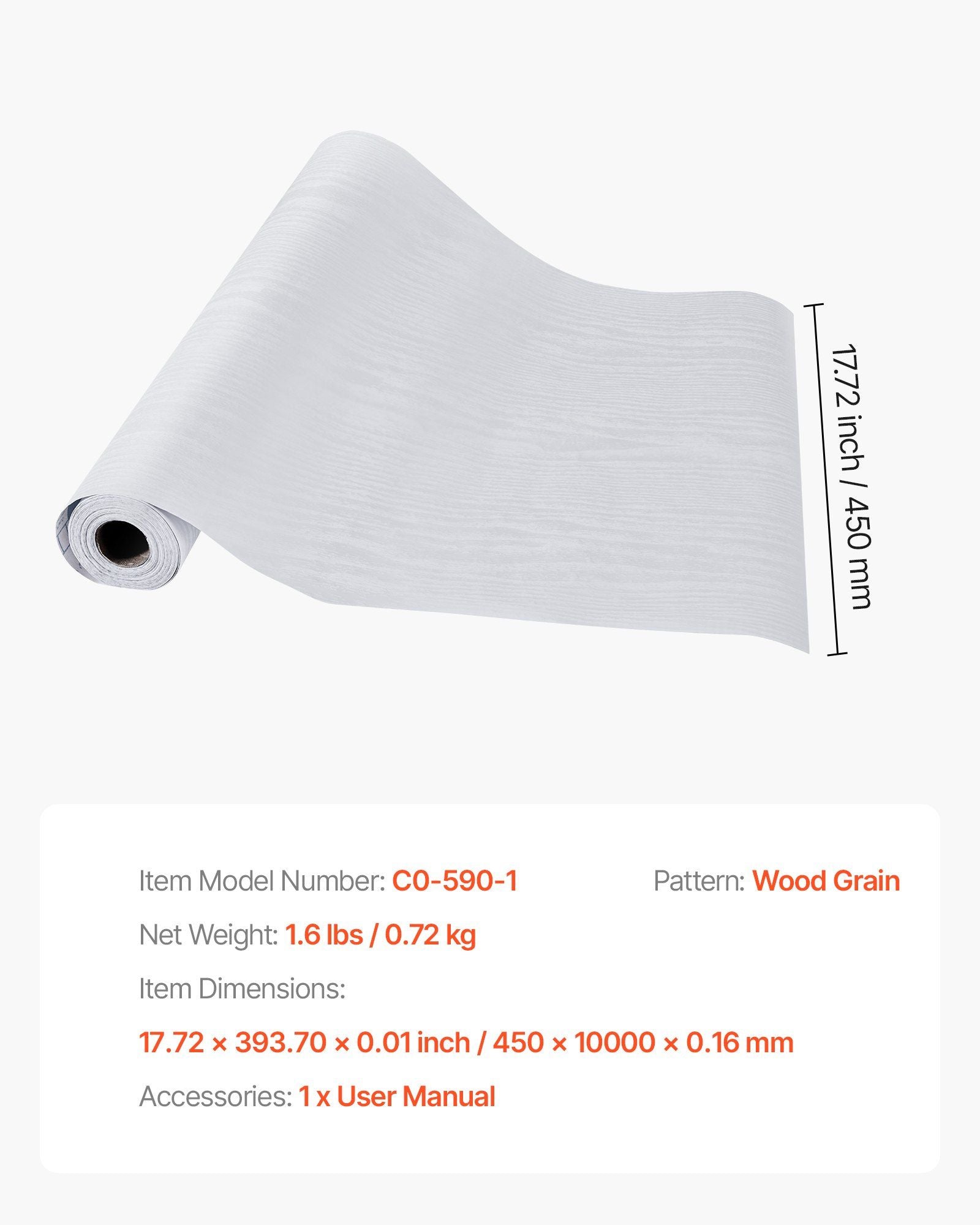 Peel and Stick Wallpaper, 45cm x 10m Contact Paper White Wood Grain Waterpoof Self Adhesive, Easy to Clean & V952-BZCCBZJKD404EN7QI001V0