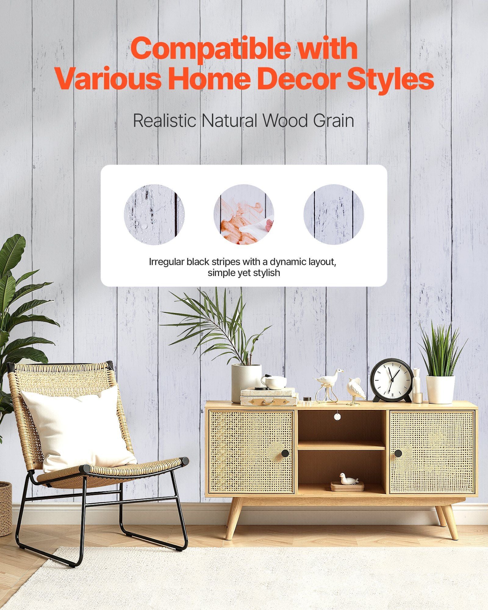 Peel and Stick Wallpaper, 45cm x 12m Contact Paper White Wood Textured Waterpoof Self Adhesive, Easy to Clean V952-BZCCBZJKD404RNWRJ001V0