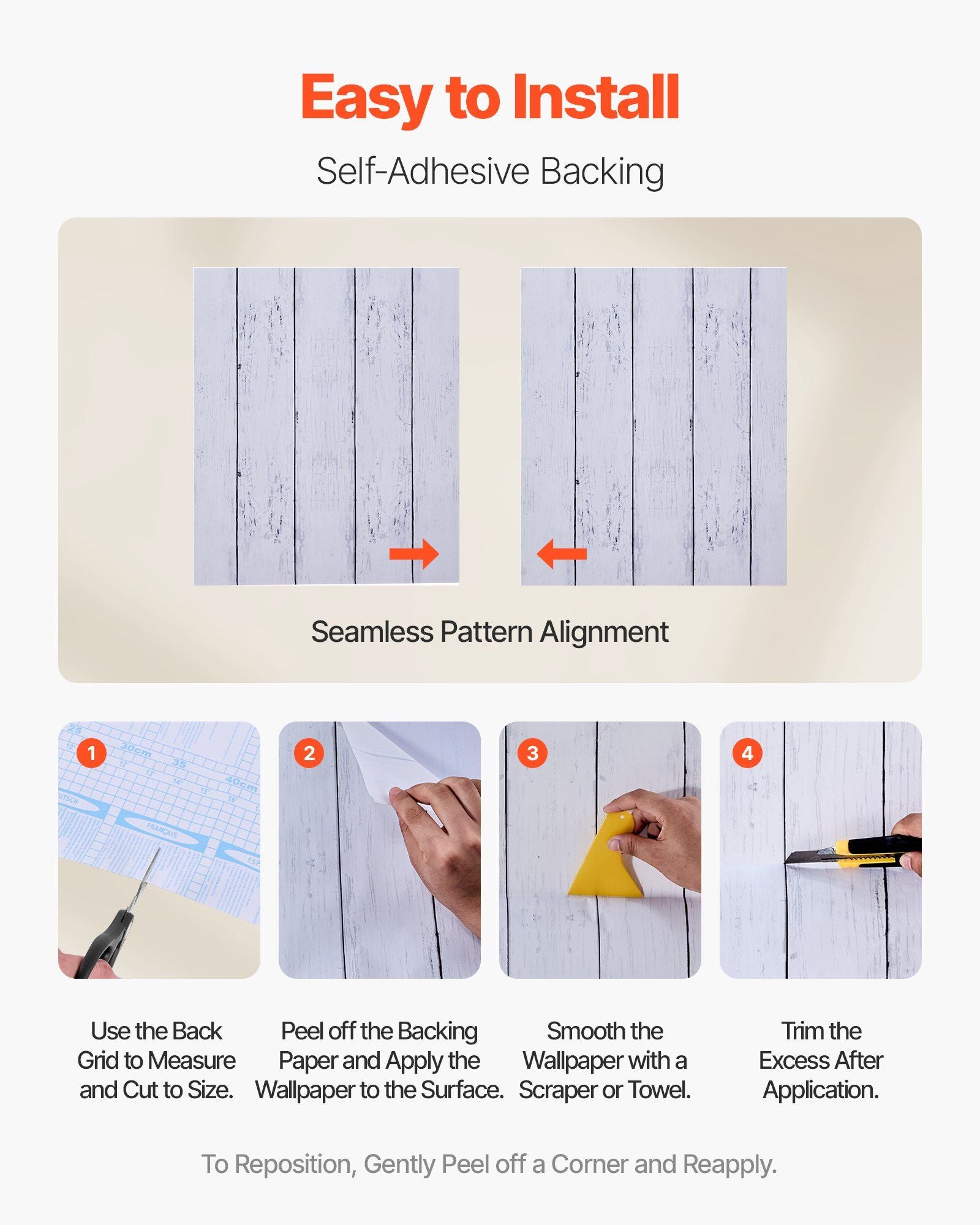 Peel and Stick Wallpaper, 45cm x 12m Contact Paper White Wood Textured Waterpoof Self Adhesive, Easy to Clean V952-BZCCBZJKD404RNWRJ001V0