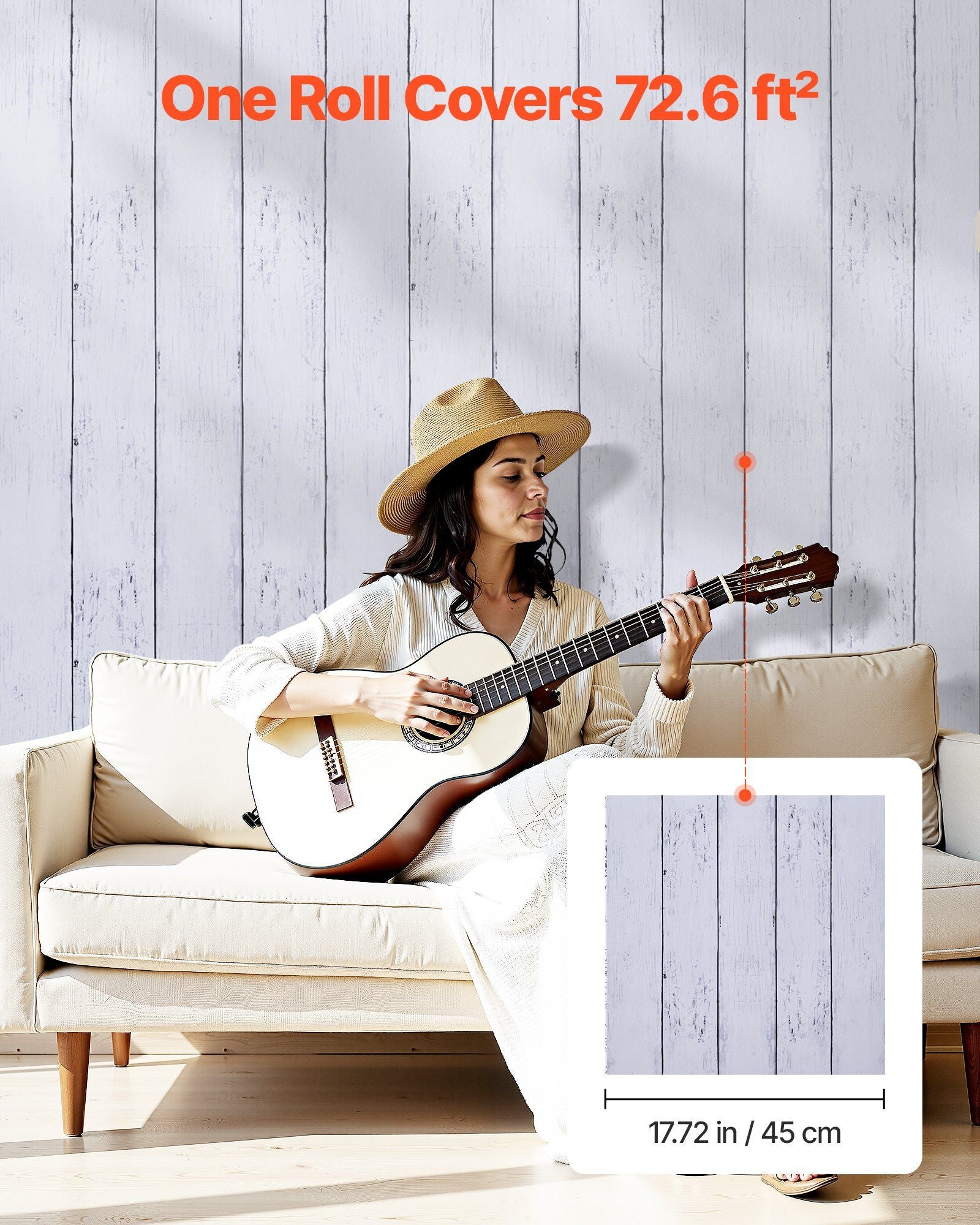 Peel and Stick Wallpaper, 45cm x 12m Contact Paper White Wood Textured Waterpoof Self Adhesive, Easy to Clean V952-BZCCBZJKD404RNWRJ001V0