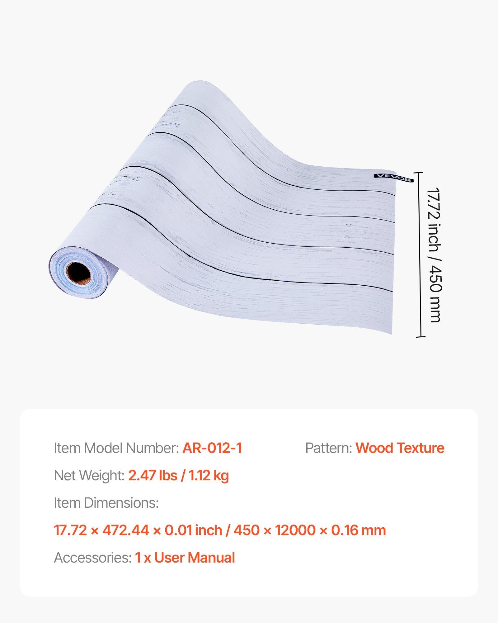 Peel and Stick Wallpaper, 45cm x 12m Contact Paper White Wood Textured Waterpoof Self Adhesive, Easy to Clean V952-BZCCBZJKD404RNWRJ001V0