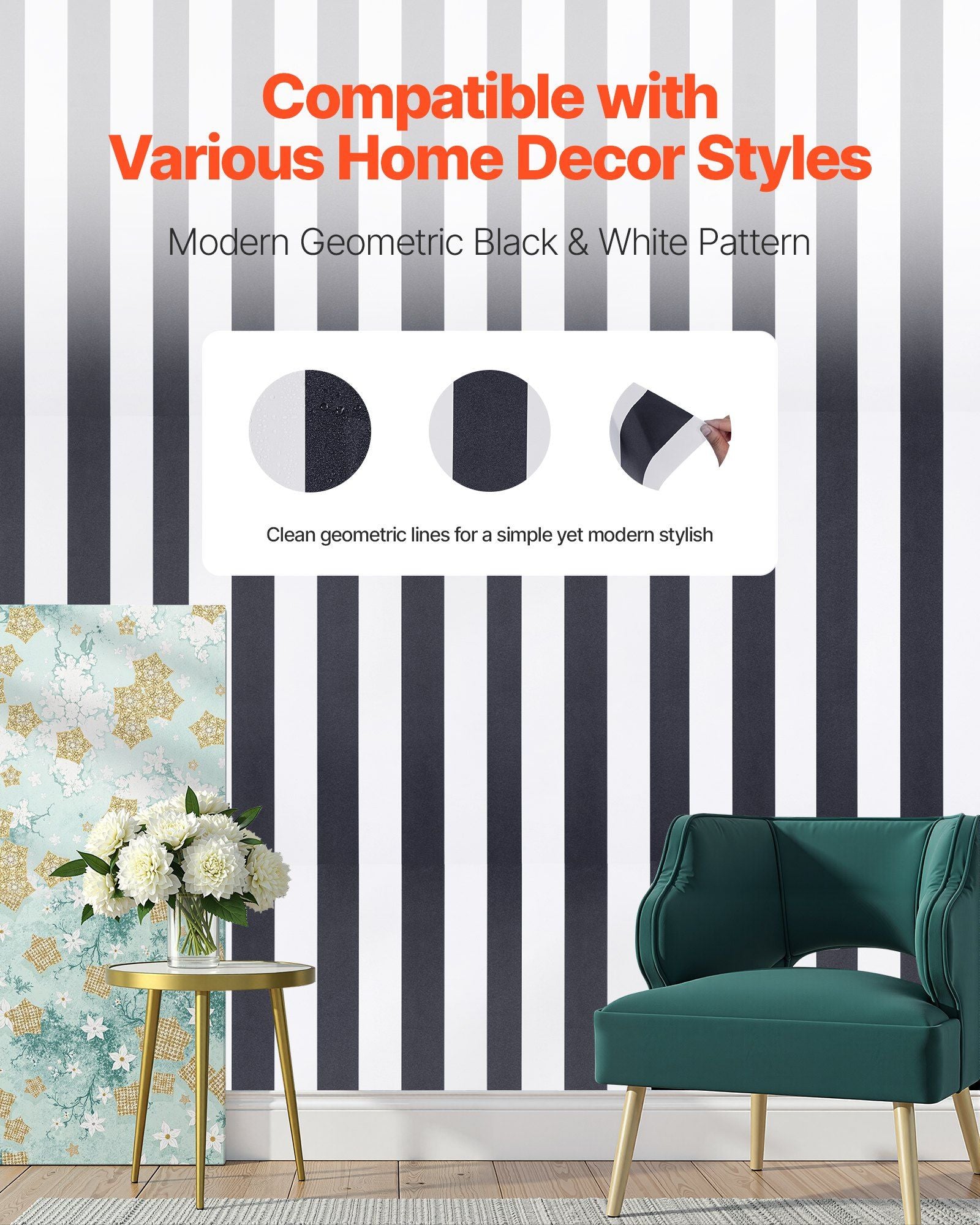Peel and Stick Wallpaper, 45cm x 15m Contact Paper Black White Modern Geometric Waterpoof Self Adhesive, Easy V952-BZCCBZJKD404U7O07001V0