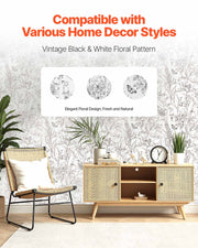 Peel and Stick Wallpaper, 45cm x 10m Contact Paper White Line Art Botanical Floral Waterpoof Self Adhesive, V952-BZCCBZJKD404WXD03001V0