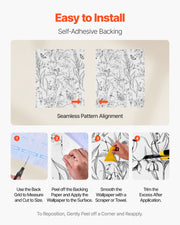 Peel and Stick Wallpaper, 45cm x 10m Contact Paper White Line Art Botanical Floral Waterpoof Self Adhesive, V952-BZCCBZJKD404WXD03001V0