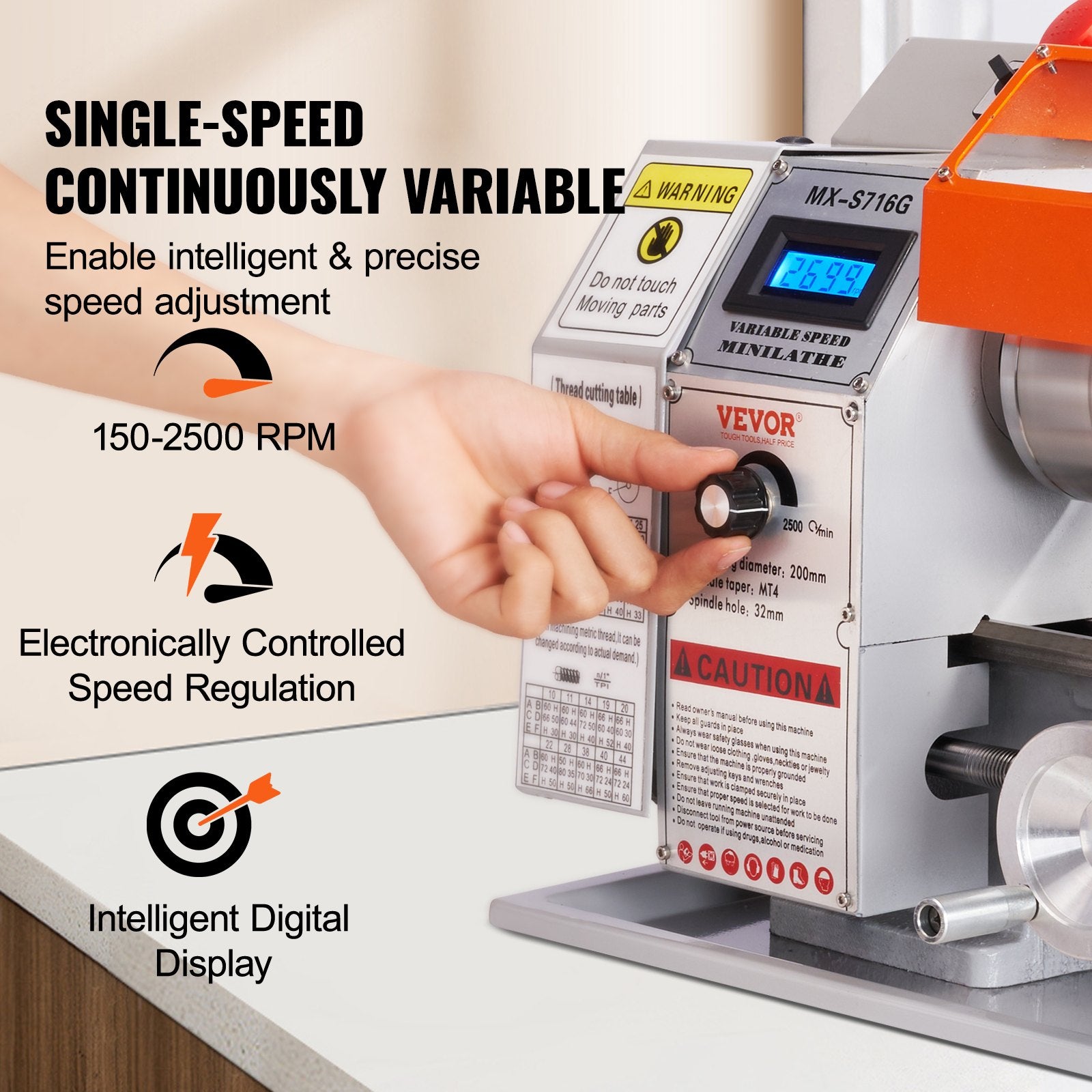 Mini Metal Lathe Machine, 180 x 400 mm, 800W Precision Benchtop Power Metal Lathe, 150-2500 RPM Continuously V952-BZDMNJSCCSFWSEYI0V3