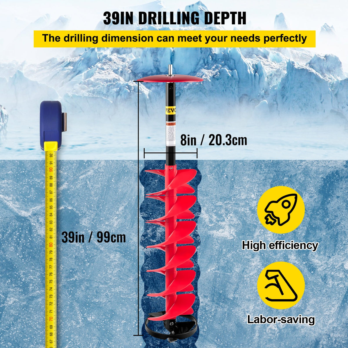 Ice Drill Auger, 8"" Diameter Nylon Ice Auger, 39"" Length Ice Auger Bit,Auger Drill with 11.8"" Extension V952-BZHSNLYC39348TWTLV0