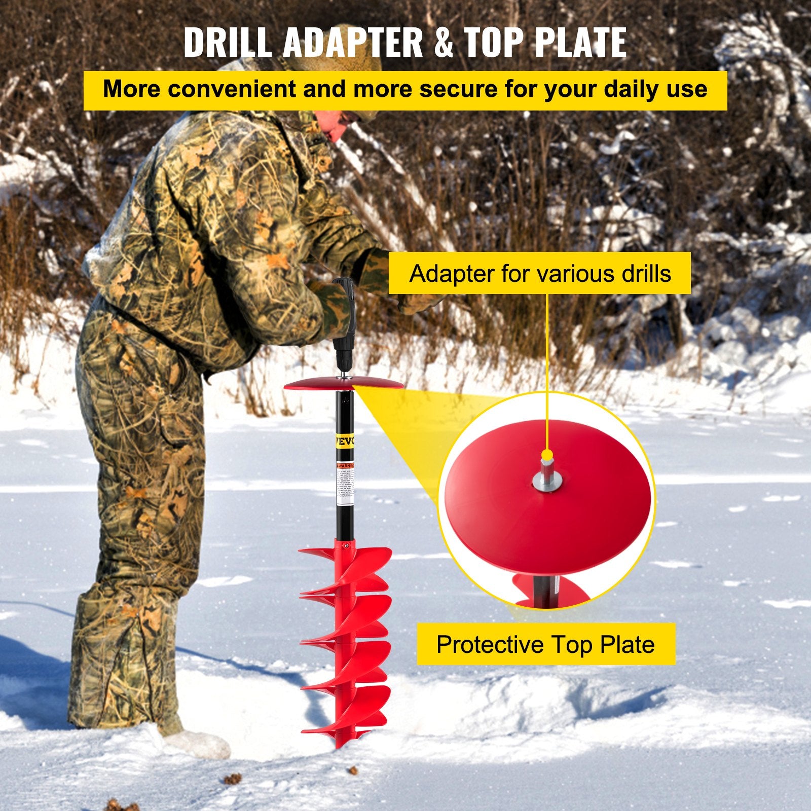 Ice Drill Auger, 8"" Diameter Nylon Ice Auger, 39"" Length Ice Auger Bit,Auger Drill with 11.8"" Extension V952-BZHSNLYC39348TWTLV0