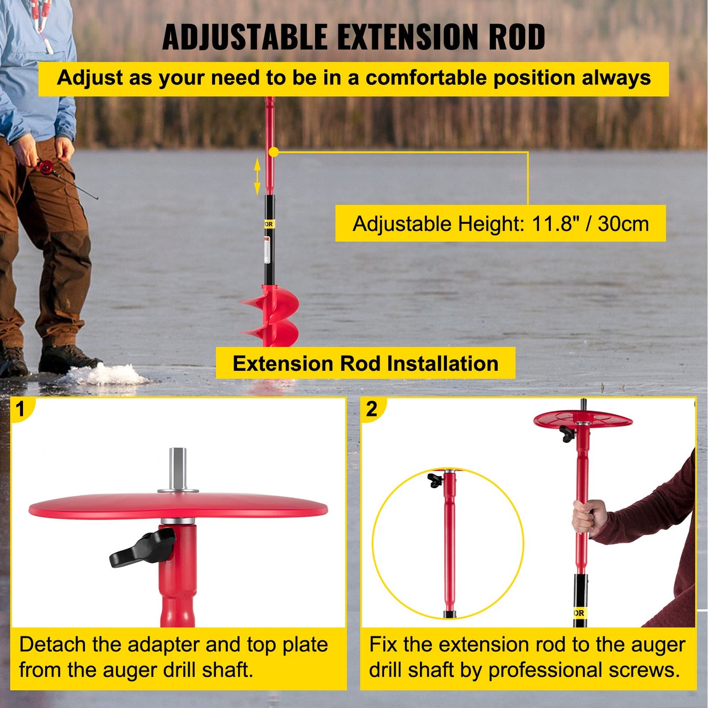 Ice Drill Auger, 8"" Diameter Nylon Ice Auger, 39"" Length Ice Auger Bit,Auger Drill with 11.8"" Extension V952-BZHSNLYC39348TWTLV0