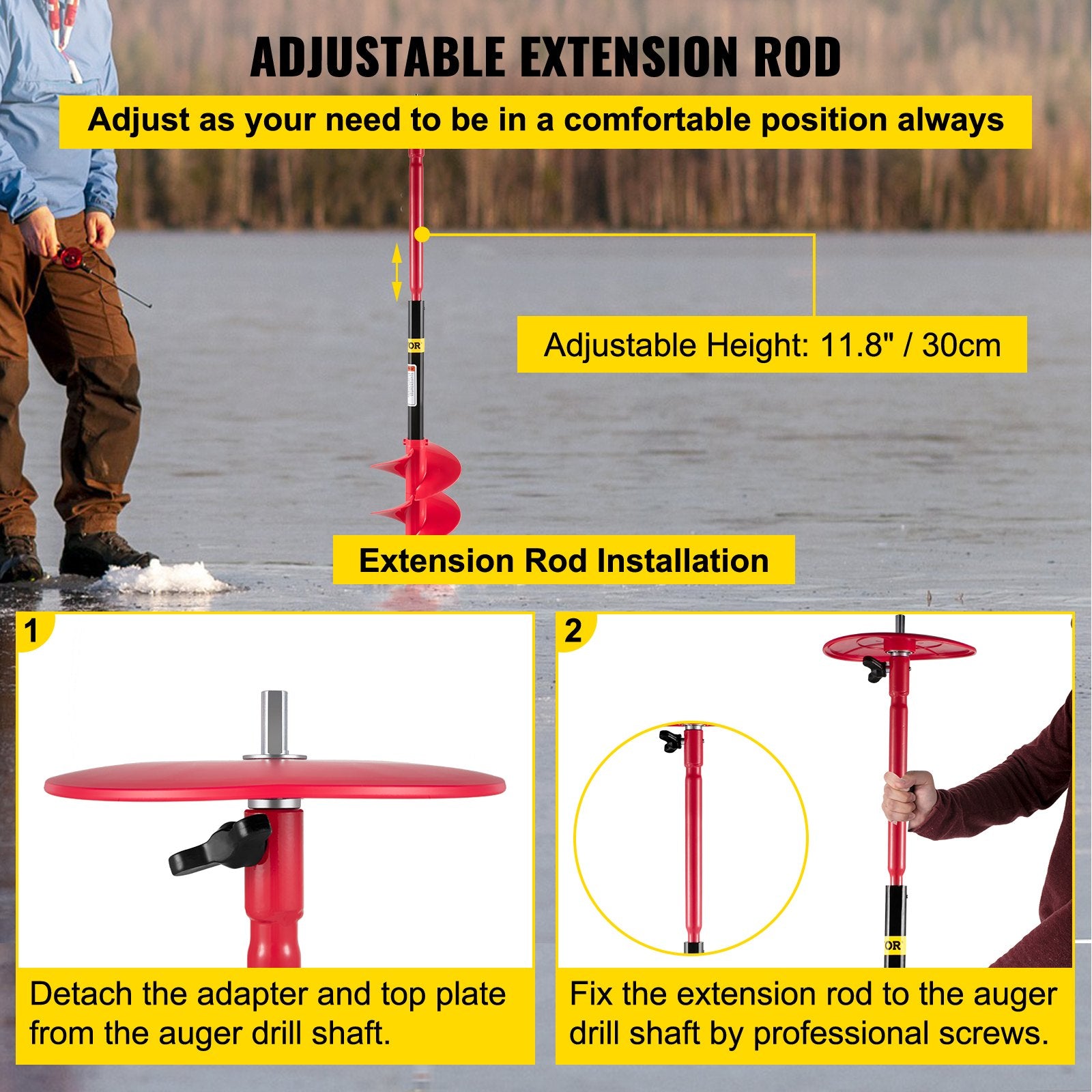 Ice Drill Auger, 8"" Diameter Nylon Ice Auger, 39"" Length Ice Auger Bit,Auger Drill with 11.8"" Extension V952-BZHSNLYC39348TWTLV0