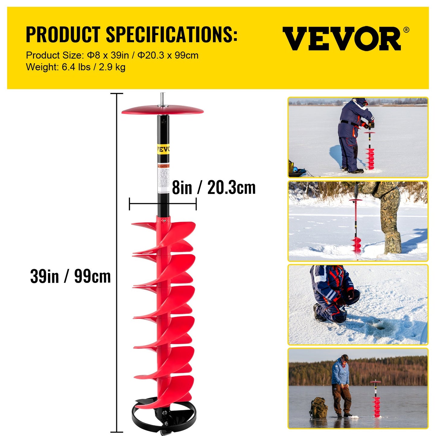 Ice Drill Auger, 8"" Diameter Nylon Ice Auger, 39"" Length Ice Auger Bit,Auger Drill with 11.8"" Extension V952-BZHSNLYC39348TWTLV0