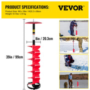 Ice Drill Auger, 8"" Diameter Nylon Ice Auger, 39"" Length Ice Auger Bit,Auger Drill with 11.8"" Extension V952-BZHSNLYC39348TWTLV0
