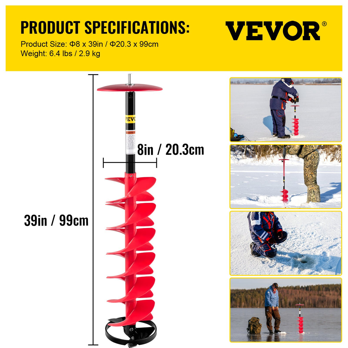 Ice Drill Auger, 8"" Diameter Nylon Ice Auger, 39"" Length Ice Auger Bit,Auger Drill with 11.8"" Extension V952-BZHSNLYC39348TWTLV0