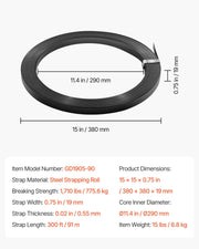 Steel Strapping Coil, 19 mm x 0.55 mm x 91 m, Metal Strapping Banding Roll Withstands Harsh Environment, V952-BZKZDGD34INCA7655001V0