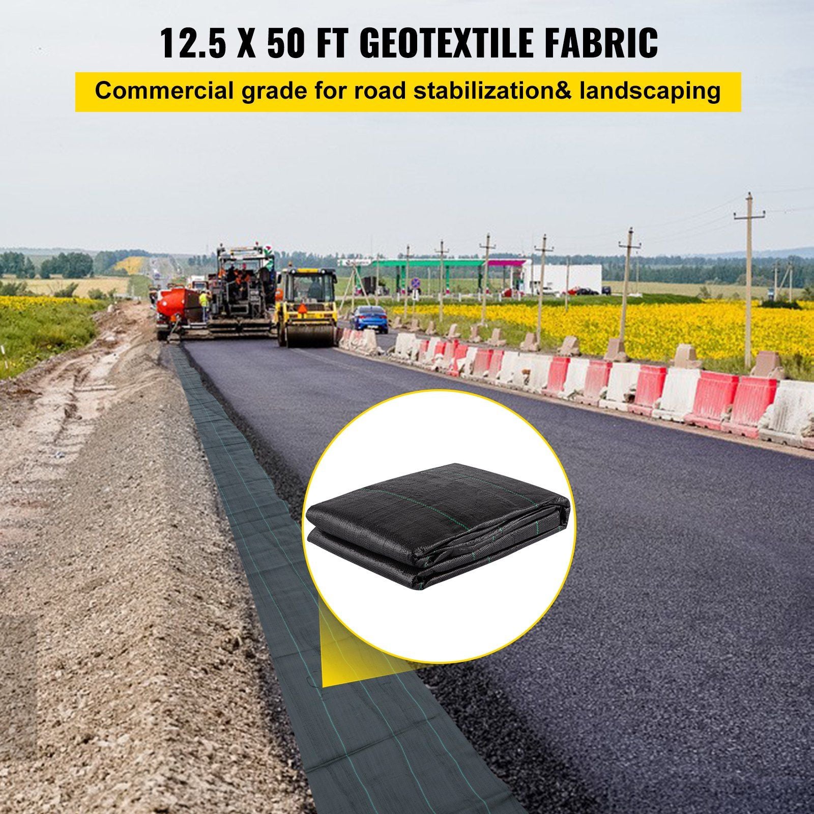 Geotextile Fabric, 3.8 x 15.2 m 3.5oz Woven PP Driveway Drain Cloth with 600lbs Tensile Strength, Heavy Duty V952-BZTGB125X50PE01SYV0