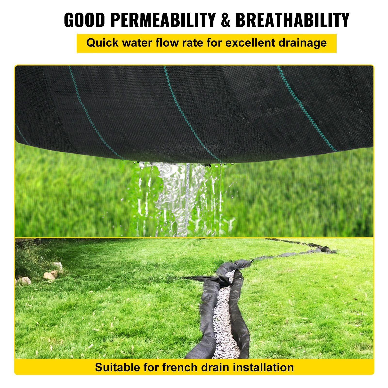 Geotextile Fabric, 3.8 x 15.2 m 3.5oz Woven PP Driveway Drain Cloth with 600lbs Tensile Strength, Heavy Duty V952-BZTGB125X50PE01SYV0