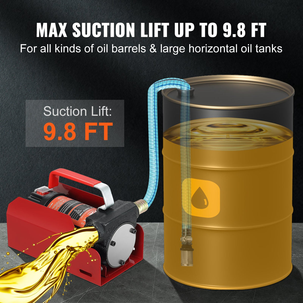 Fuel Transfer Pump, 12V DC, 10 GPM, 8 m Lift, Portable Electric Diesel Transfer Extractor Pump Kit with V952-C155W40LPM12VBIFFV9