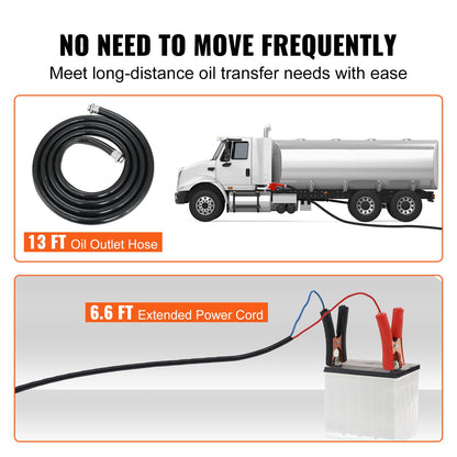 Fuel Transfer Pump, 12V DC, 10 GPM, 8 m Lift, Portable Electric Diesel Transfer Extractor Pump Kit with V952-C155W40LPM12VBIFFV9