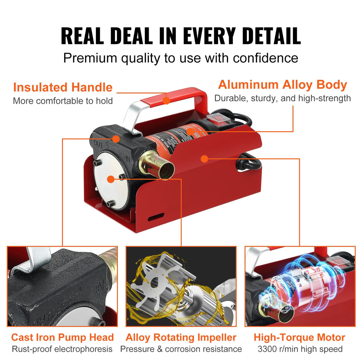 Fuel Transfer Pump, 12V DC, 10 GPM, 8 m Lift, Portable Electric Diesel Transfer Extractor Pump Kit with V952-C155W40LPM12VBIFFV9