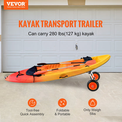 Adjustable Kayak Cart Canoe Boat Carrier 280lbs Load with 10'' Solid Tires V952-C280LBS10INCHASOUV0