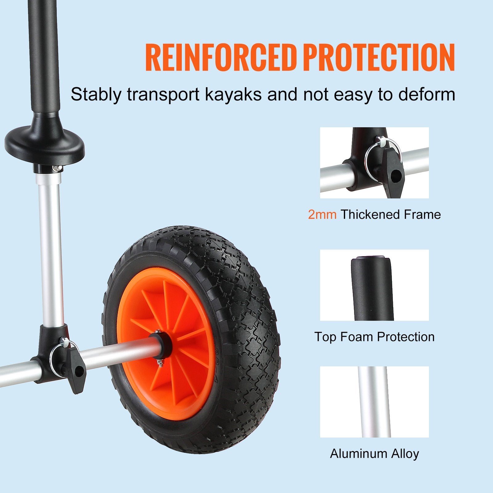 Adjustable Kayak Cart Canoe Boat Carrier 280lbs Load with 10'' Solid Tires V952-C280LBS10INCHASOUV0