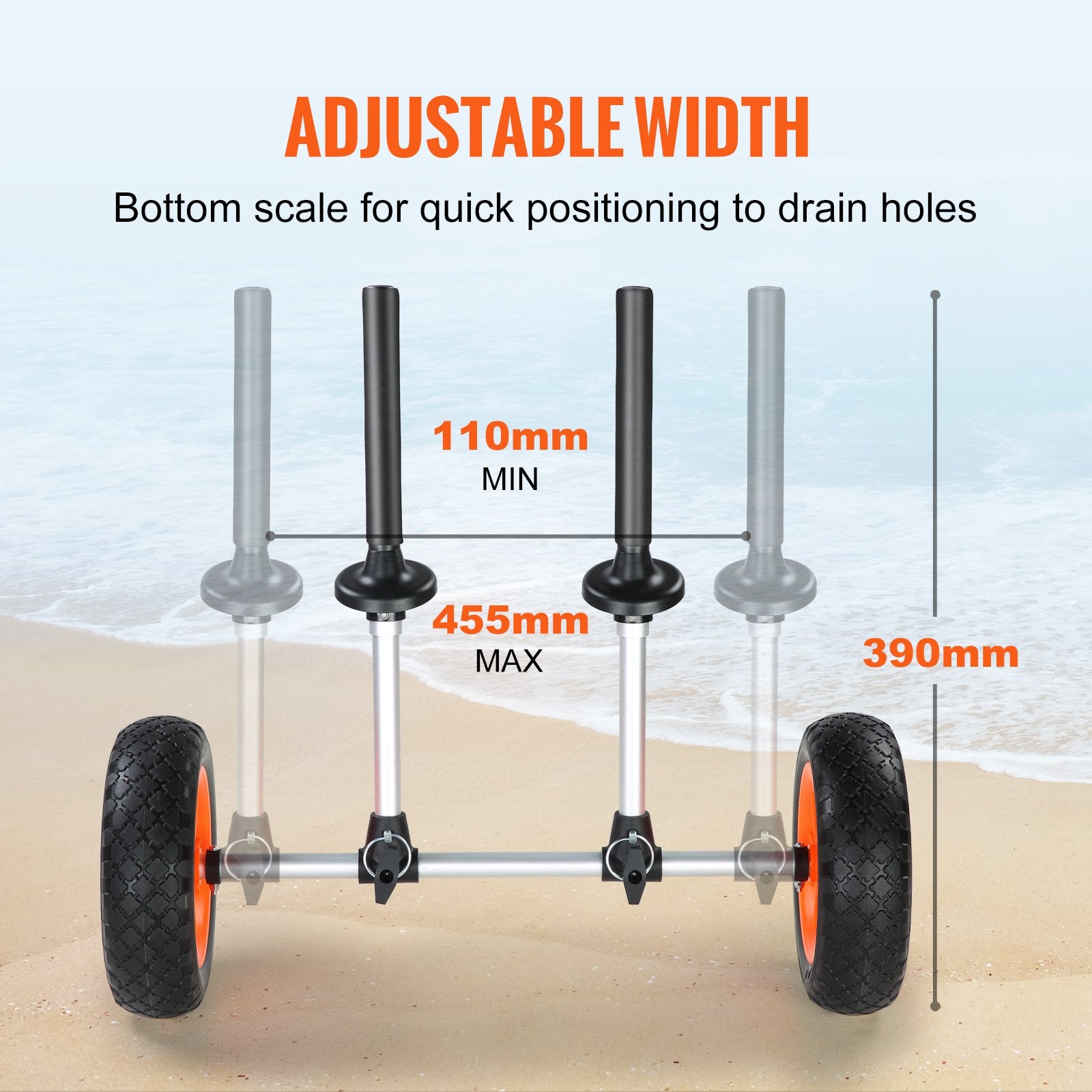 Adjustable Kayak Cart Canoe Boat Carrier 280lbs Load with 10'' Solid Tires V952-C280LBS10INCHASOUV0