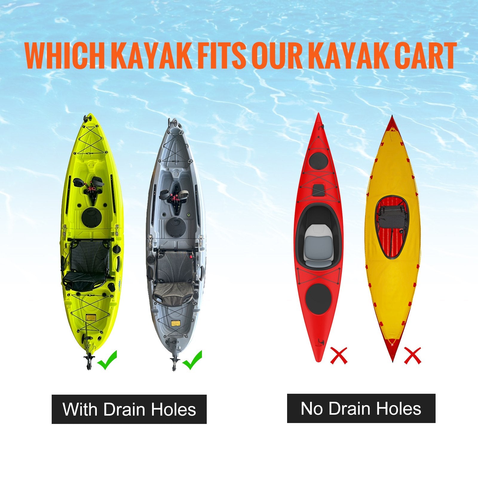 Adjustable Kayak Cart Canoe Boat Carrier 280lbs Load with 10'' Solid Tires V952-C280LBS10INCHASOUV0