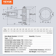 CAT40 Collet Holder ER 16/32 Collet Set, 35 PCs, SLN FMB ER16/32 APU Tool Holders Spring Steel Collet Chucks V952-CATDBCAT40ERJEC38V0