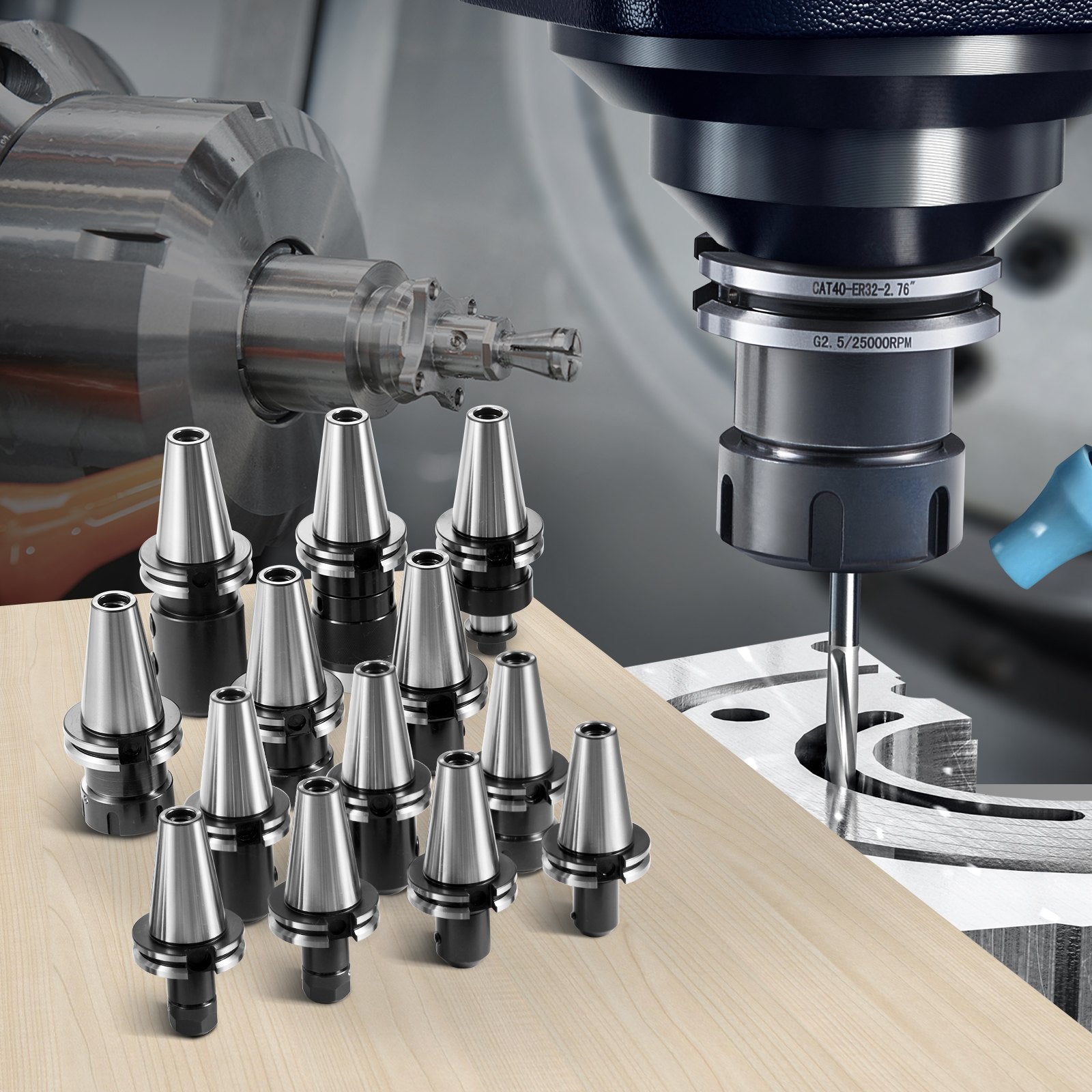 CAT40 Collet Holder ER 16/32 Collet Set, 35 PCs, SLN FMB ER16/32 APU Tool Holders Spring Steel Collet Chucks V952-CATDBCAT40ERJEC38V0