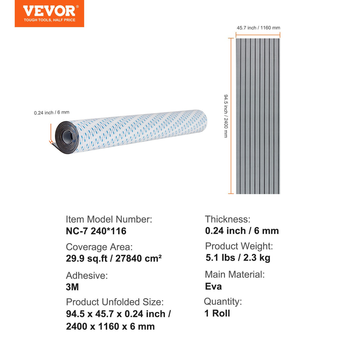 Boat Flooring, EVA Foam Boat Decking 94.5" x 45.7", Non-Slip Self-Adhesive Flooring, 29.9 sq.ft Marine Carpet V952-CBZZFHPMDDHSZQ449V0