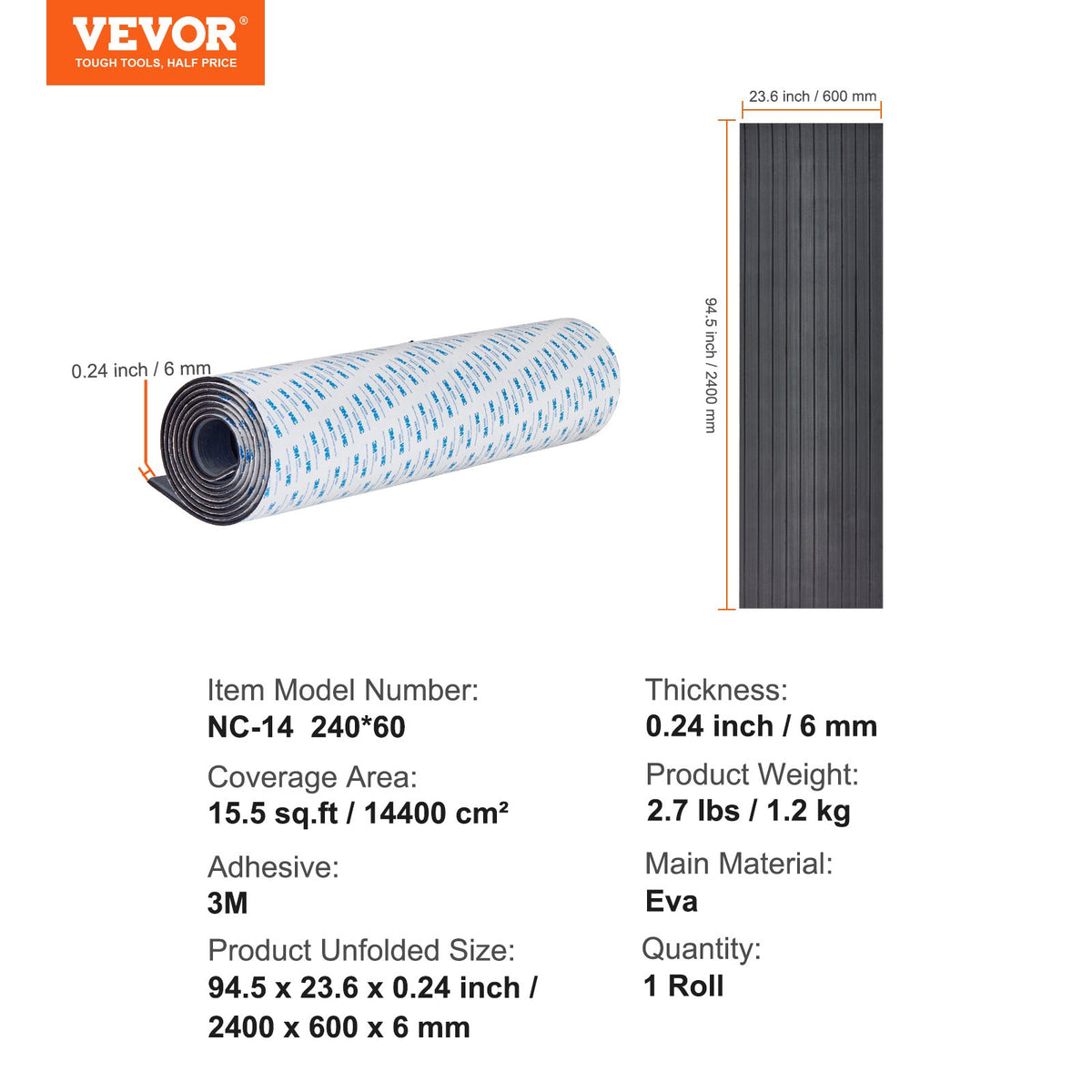 Boat Flooring, EVA Foam Boat Decking 94.5" x 23.6", Non-Slip Self-Adhesive Flooring, 15.5 sq.ft Marine Carpet V952-CBZZFHPMDDSHB8RTKV0